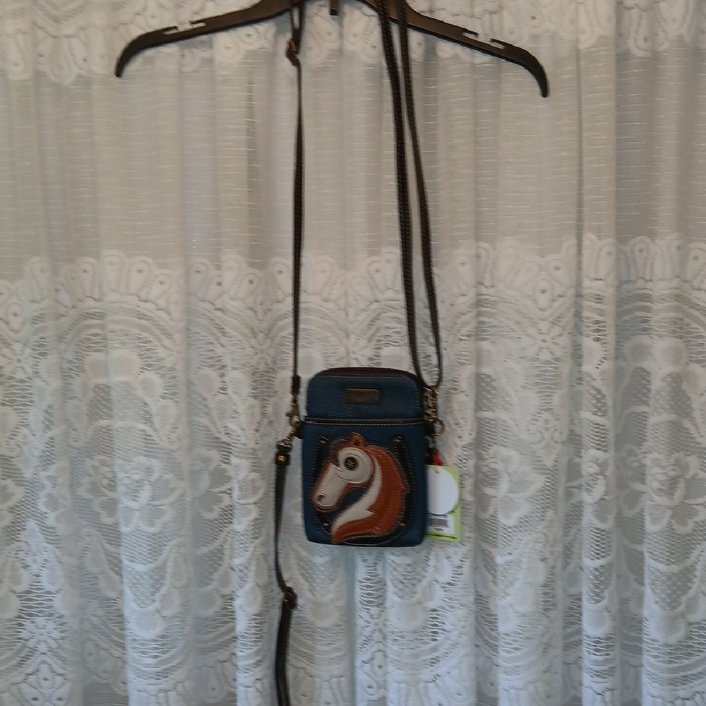 Blue Crossbody Bag with Horse Design